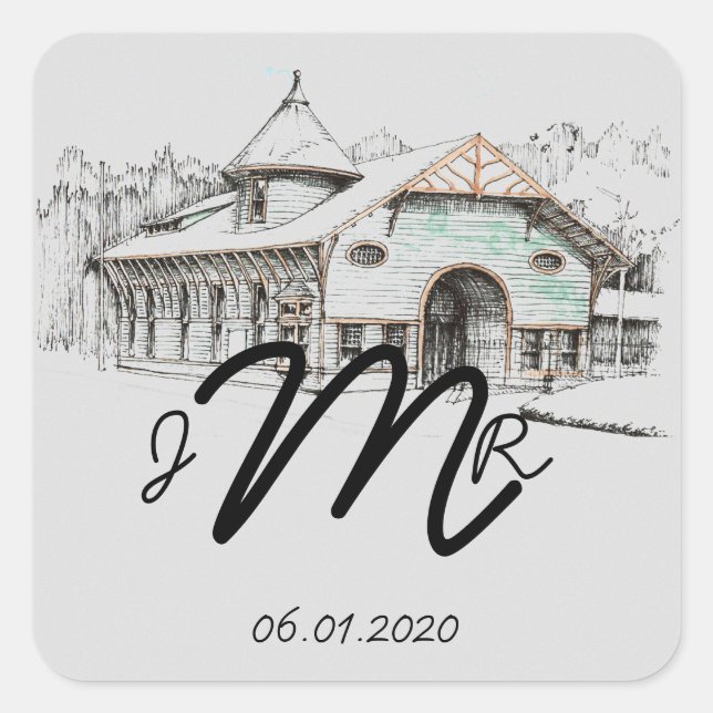 Barn Sketch Country Monogram Sticker (Front)