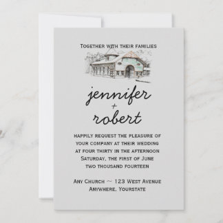 Barn Sketch Country Wedding Invitation