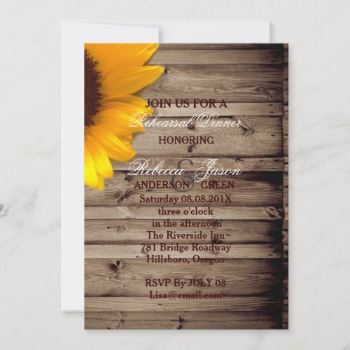 barn sunflower country wedding rehearsal dinner invitation