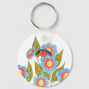 Barn Swallow And Posies Keychain by glorykmurphy at Zazzle