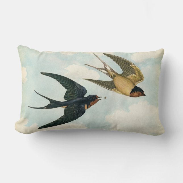 Barn Swallow Bird Eat a Bug Nature Flight Aged Lumbar Pillow (Front)