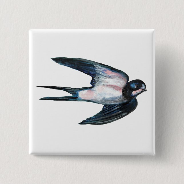 Barn Swallow Flying Illustration Button (Front)