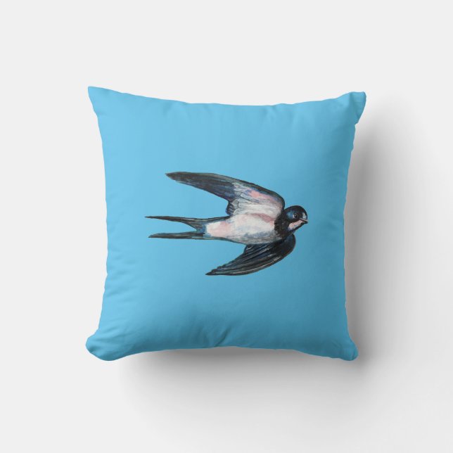 Barn Swallow Flying Illustration Throw Pillow (Front)
