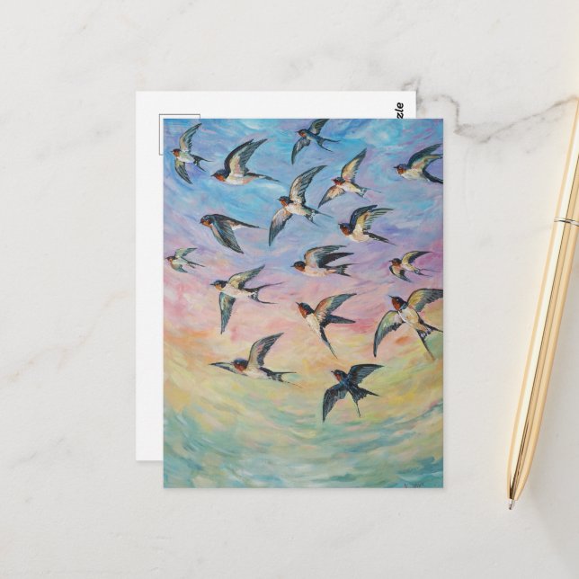 Barn swallows art postcard (Front/Back In Situ)