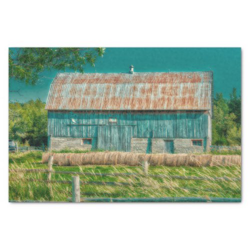 Barn Teal Vintage Country Rustic Farm Tissue Paper