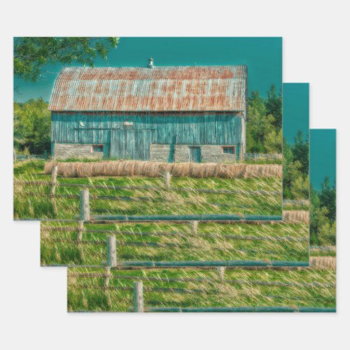 Barn Teal Vintage Country Rustic Farm Wrapping Paper Sheets