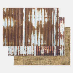 Barn Tin And Burlap Wrapping Paper Sheets
