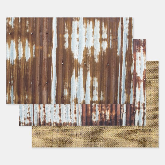 Barn Tin And Burlap Wrapping Paper Sheets (Set)