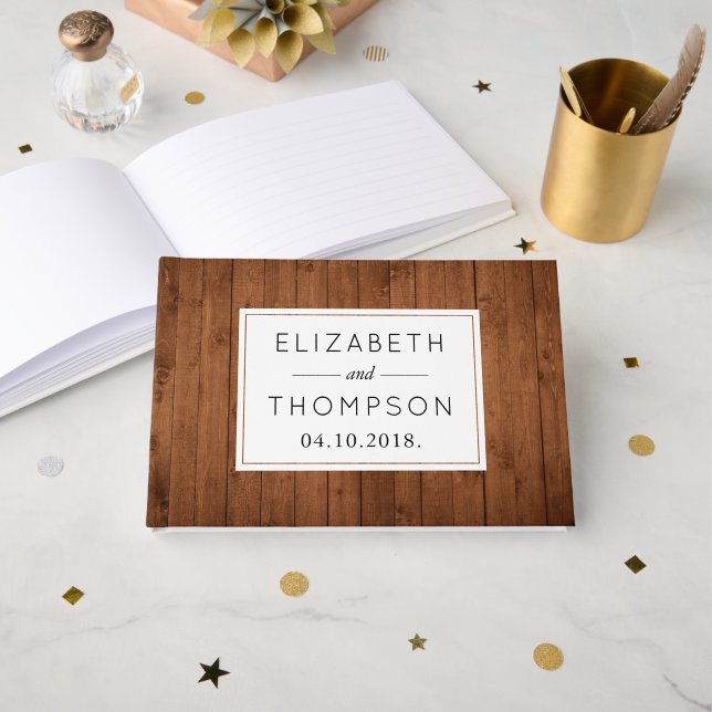 Barn Wall, Wooden Boards, Planks, Rustic Wedding Guest Book (Front Open)