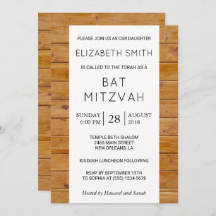 Barn Wall, Wooden Boards, Rustic Bat Mitzvah Invitation