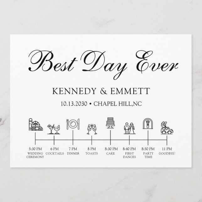 Barn Wedding Day Timeline Program (Front)