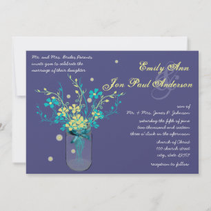 Barn Wedding Navy Aqua Yellow Flower Mason Jar Invitation