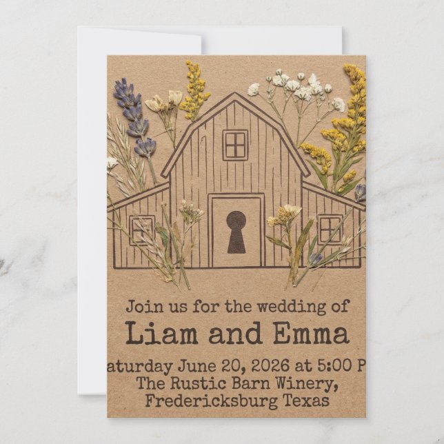 Barn Wedding- Rustic Floral Invitation Keepsake  (Front)