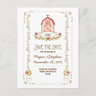 Barn wedding rustic save the date postcards