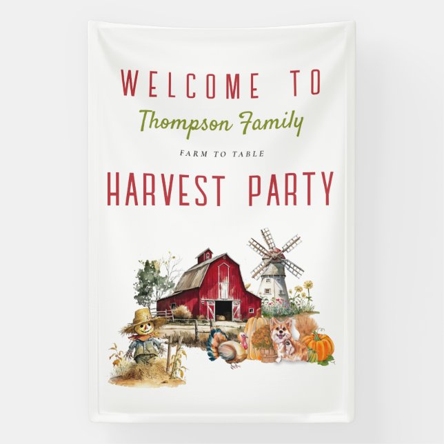 Barn Windmill Fall Harvest Party Thanksgiving  Banner (Vertical)