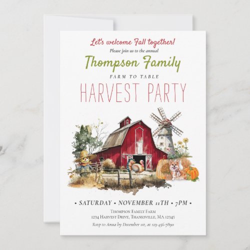 Barn Windmill Fall Harvest Party Thanksgiving  Invitation