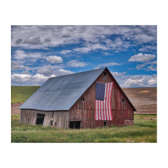 Barn with American Flag | Colfax, Washington Acrylic Print (Front)