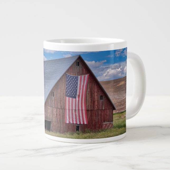 Barn with American Flag | Colfax, Washington Giant Coffee Mug (Front Right)