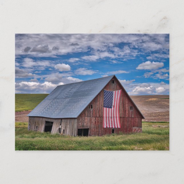 Barn with American Flag | Colfax, Washington Postcard (Front)