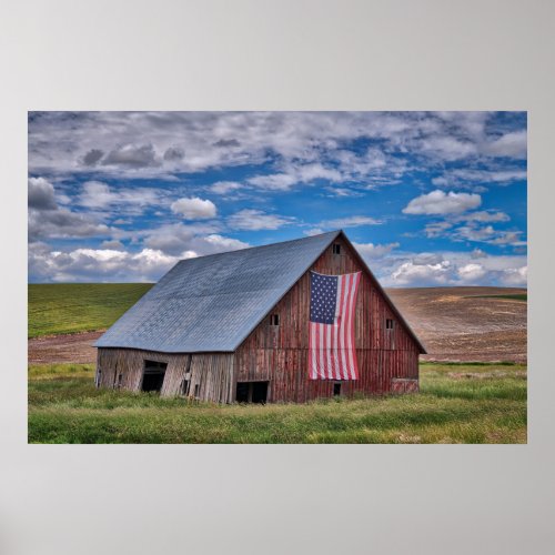 Barn with American Flag  Colfax Washington Poster