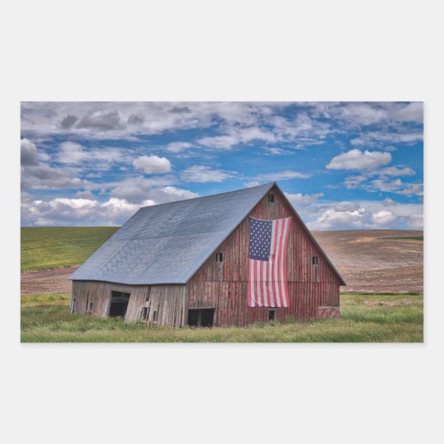 Barn with American Flag | Colfax, Washington Rectangular Sticker (Front)