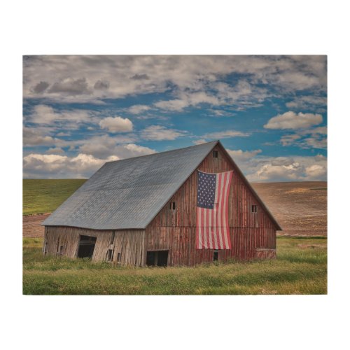 Barn with American Flag  Colfax Washington Wood Wall Art