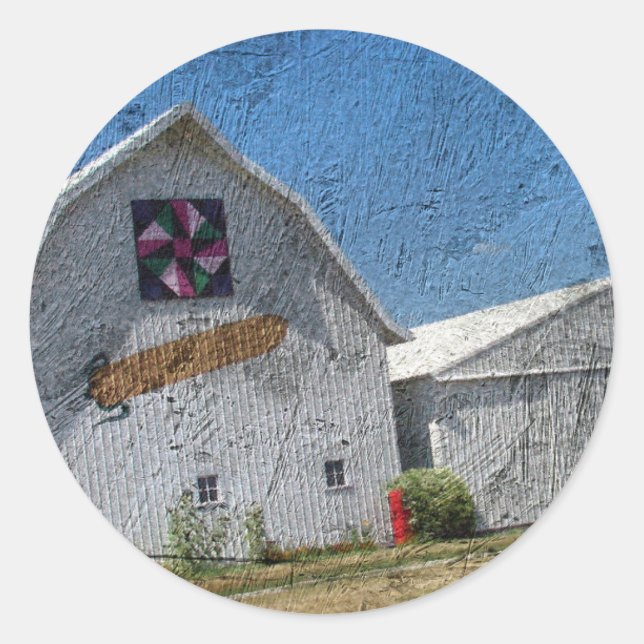 Barn With Corn and a Barn Quilt Classic Round Sticker (Front)