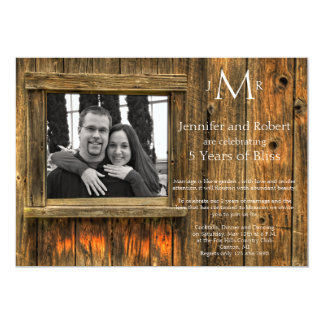 Barn Wood 5th Wedding Anniversary Invitation