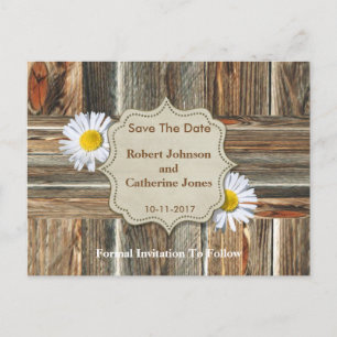 Barn Wood and Daisy Save The Date Announcement Postcard