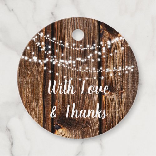 Barn Wood and Fairy Lights Wedding Favor Tags