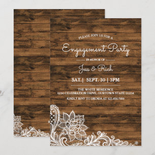 Barn Wood and Lace Engagement Party Invitation