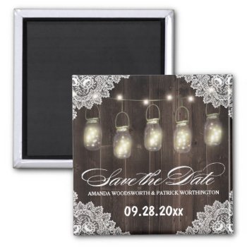 Barn Wood And Lace Mason Jar Wedding Save The Date Magnet by RusticWeddings at Zazzle