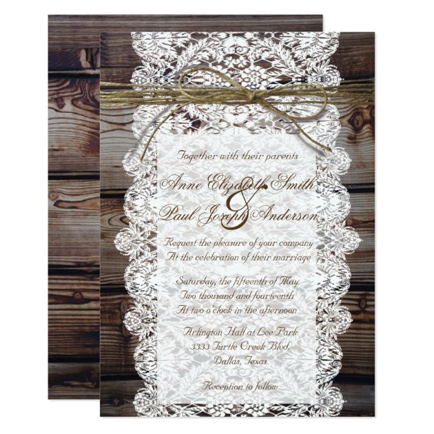 Barn Wood And Lace Rustic Wedding Invitations