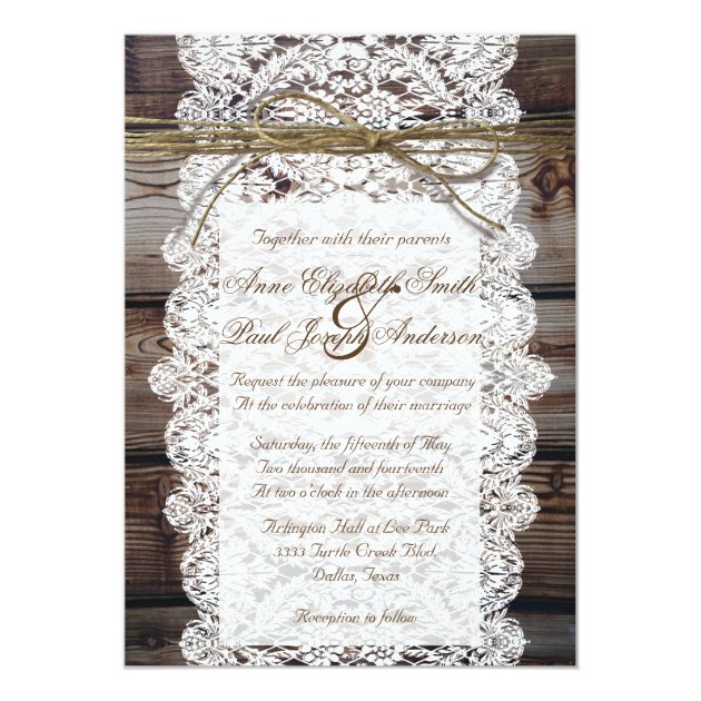 Barn Wood And Lace Rustic Wedding Invitations