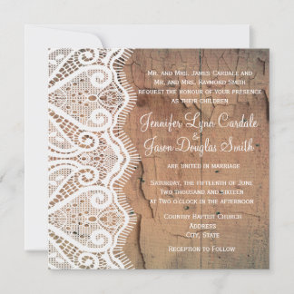 Barn Wood and Lace Square Wedding Invitations