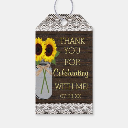 Barn Wood and Mason Jar with Sunflowers Shower Gift Tags