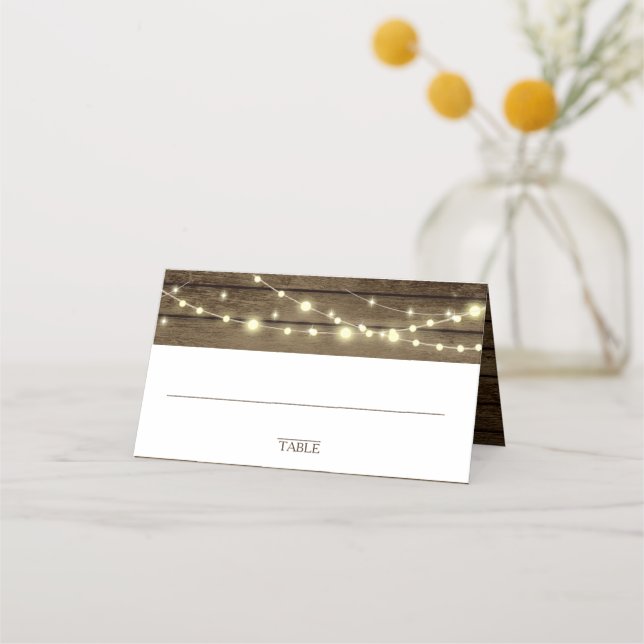 Barn Wood and String Lights Place Card (Front)