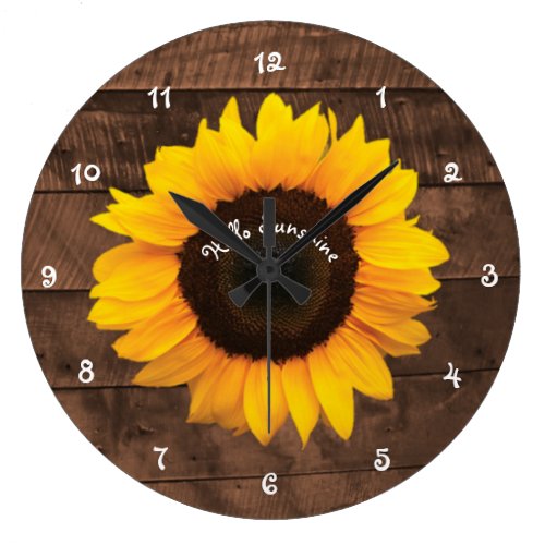 Barn Wood and Sunflower Hello Sunshine Large Clock