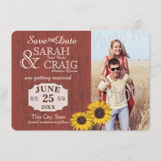 Barn Wood and Sunflower Photo Save the Date