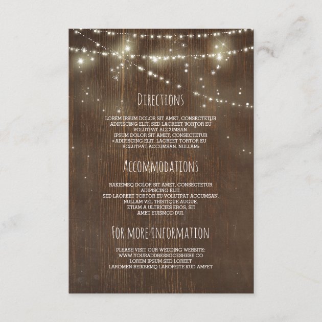 Barn Wood Ans String Lights Wedding Information Enclosure Card
