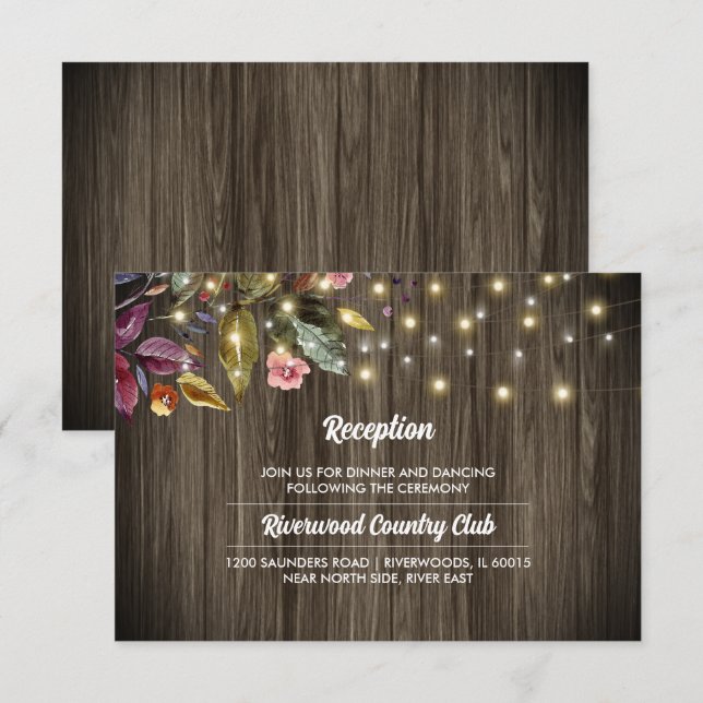 Barn Wood | Autumn Flowers Wedding Reception Card (Front/Back)