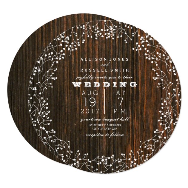 Barn Wood + Baby's Breath Round Wedding Invitation