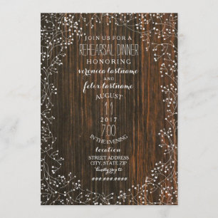 Barn Wood + Baby's Breath Rustic Wedding Rehearsal Invitation