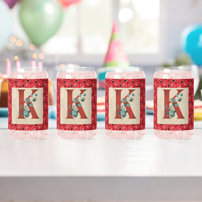 Barn Wood & Bandana Letter K   Can Glass (Insitu (Birthday))