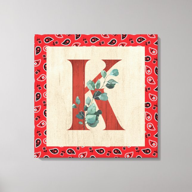 Barn Wood & Bandana Letter K Canvas Print (Front)