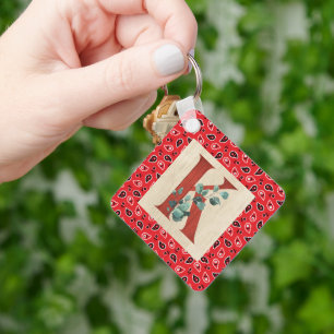 Barn Wood & Bandana Letter K Keychain