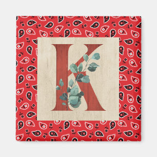 Barn Wood & Bandana Letter K Magnet