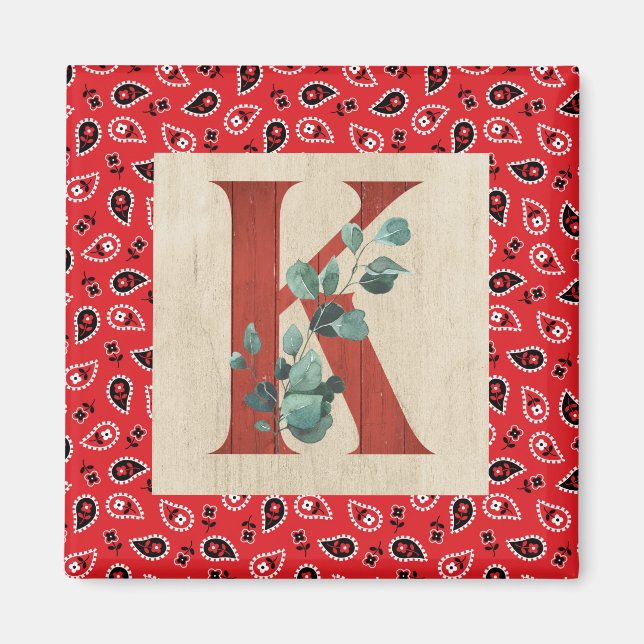 Barn Wood & Bandana Letter K   Magnet (Front)