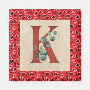 Barn Wood & Bandana Letter K Magnet