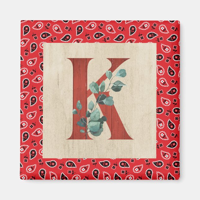 Barn Wood & Bandana Letter K  Magnet (Front)